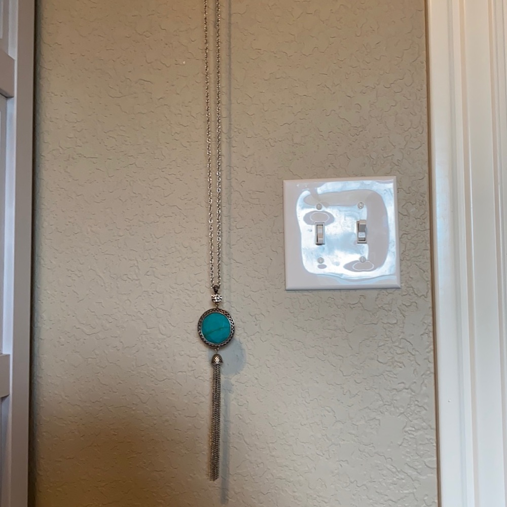 Long silver turquoise necklace